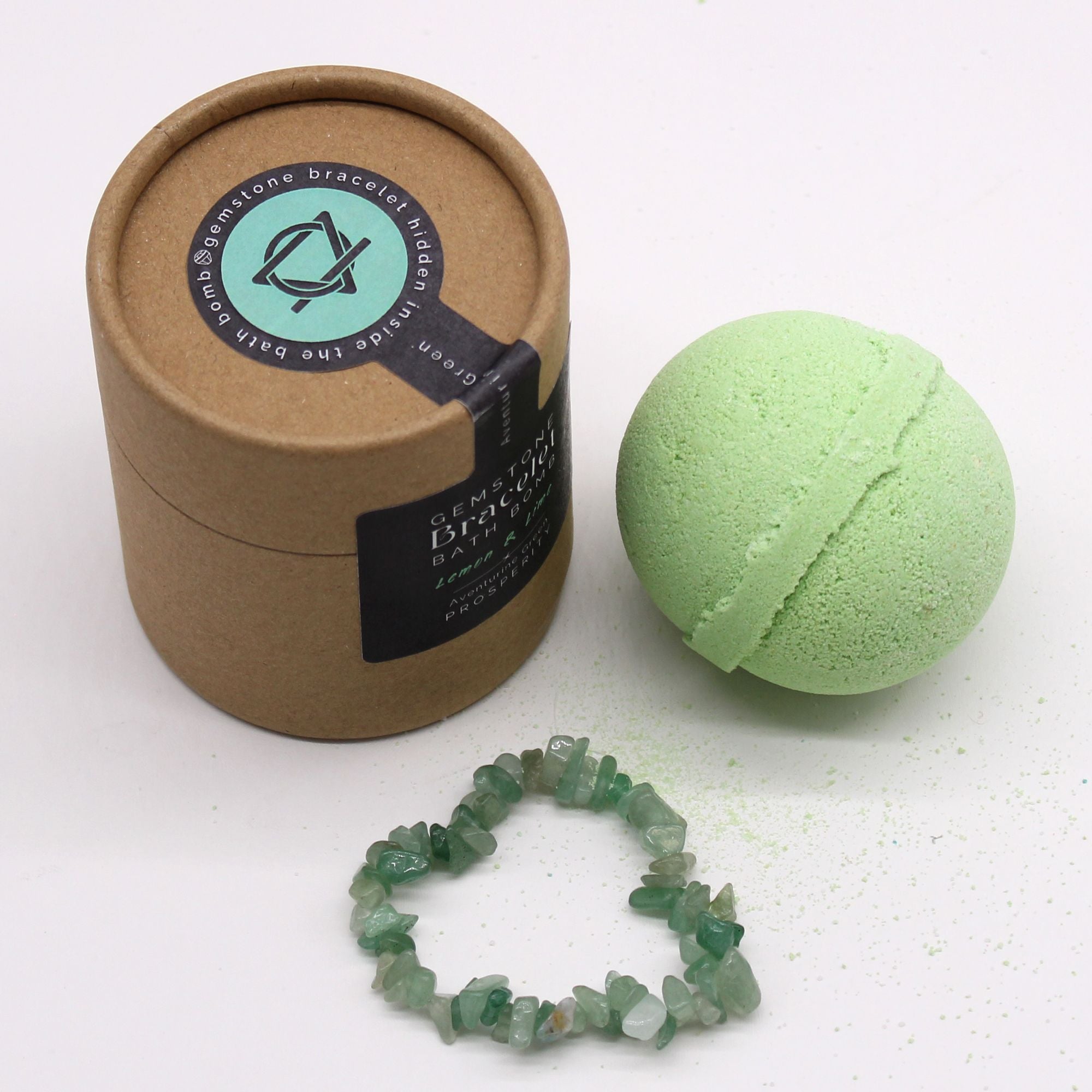 Green Aventurine Gem Bracelet Bath Bomb with Lemon & Lime Scent