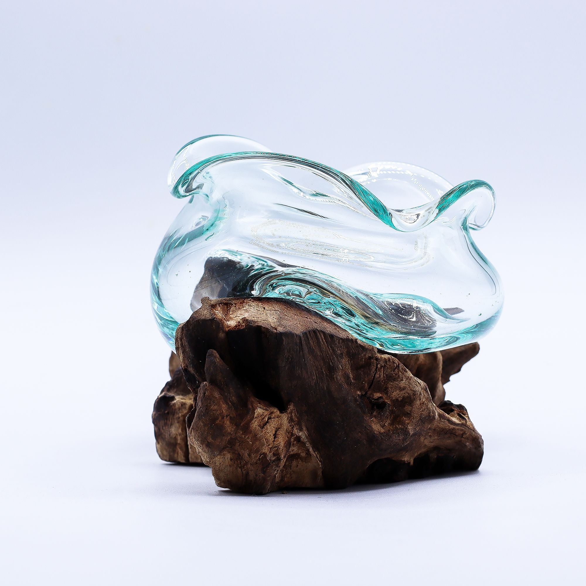 Molten Glass Wavy Bowl on Wood 18cm for Unique Home Décor