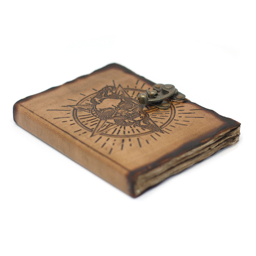Leather Pentagon & Skull Notebook with Burns Detail 7x5 Inches
