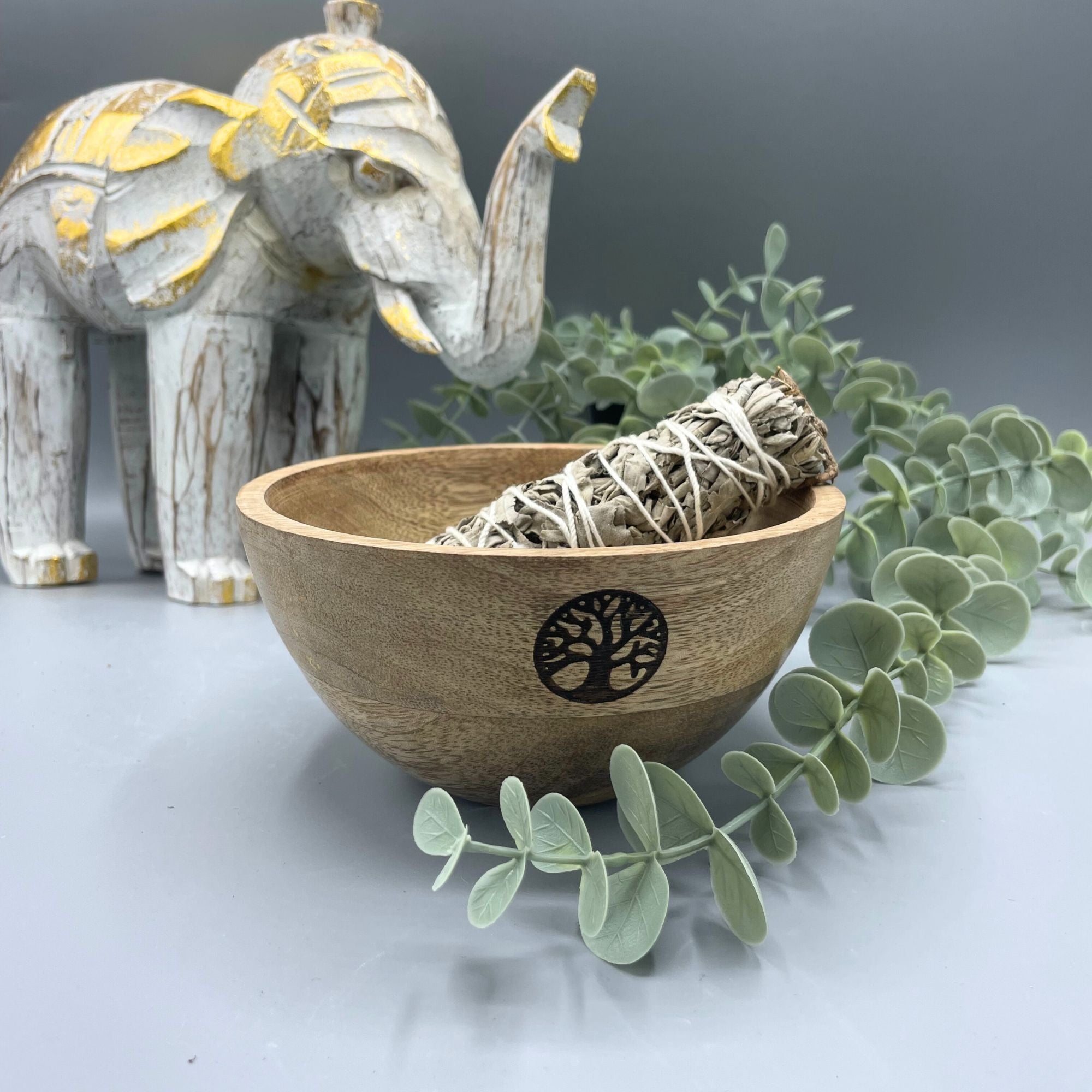Wooden Smudge Bowl with Tree of Life Design for Ritual Offerings