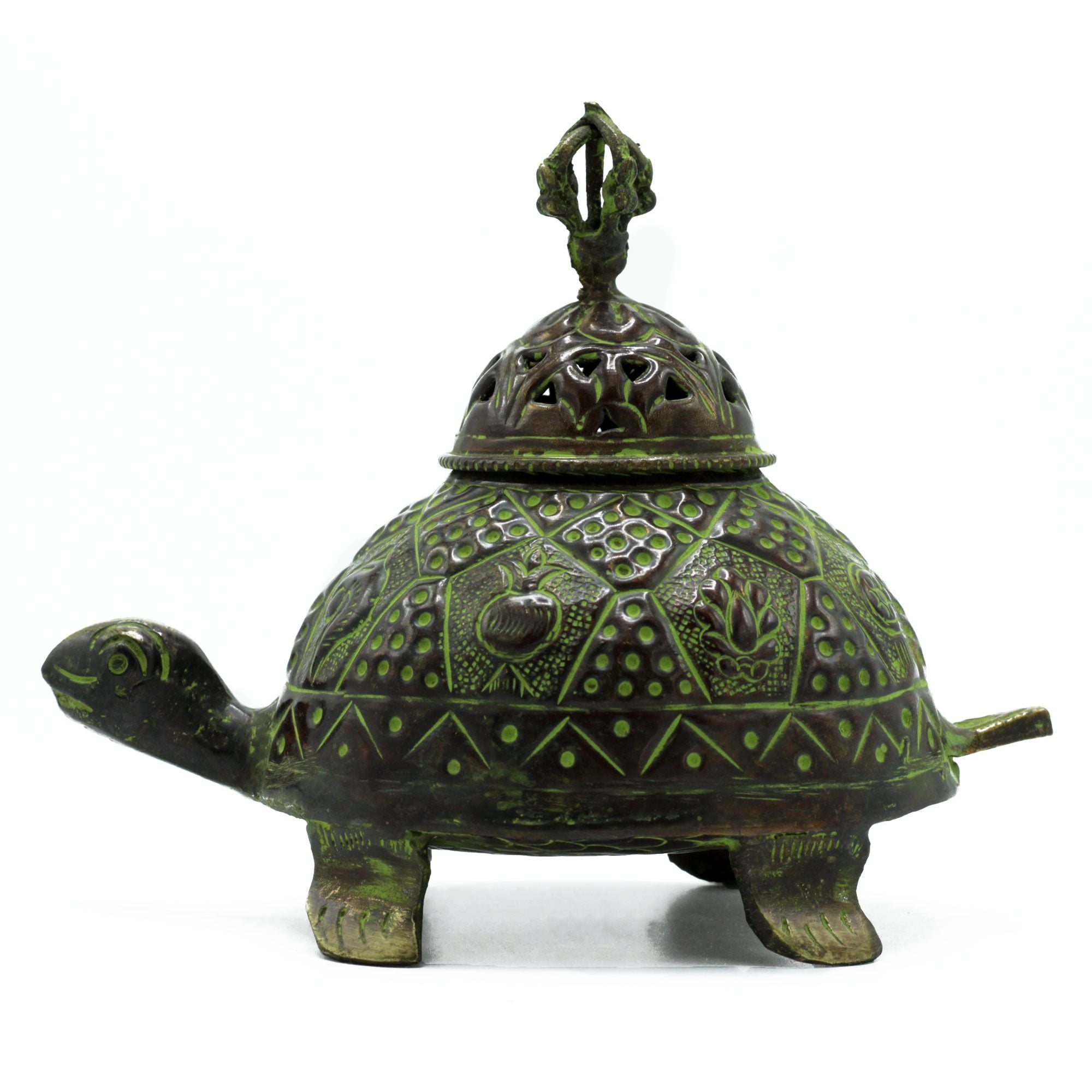 Brass Verdigris Tibetan Turtle Incense Holder for Elegant Spaces