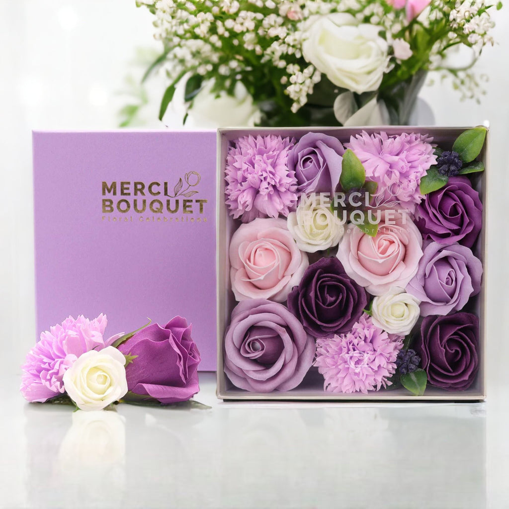 Square Box of Lavender Roses and Carnations for Thoughtful Gifting