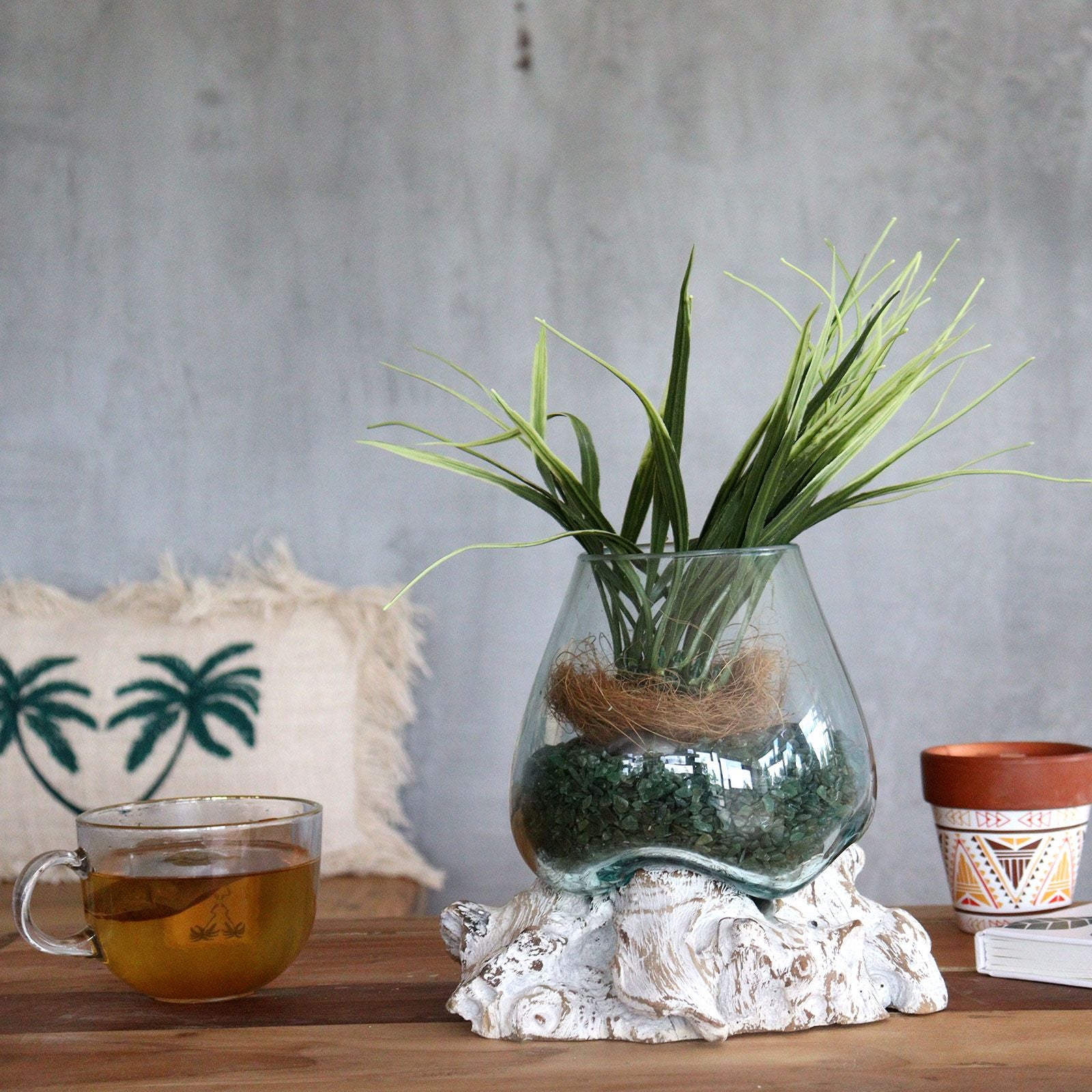 Molten Glass on Whitewash Wood Small Bowl for Home Decor