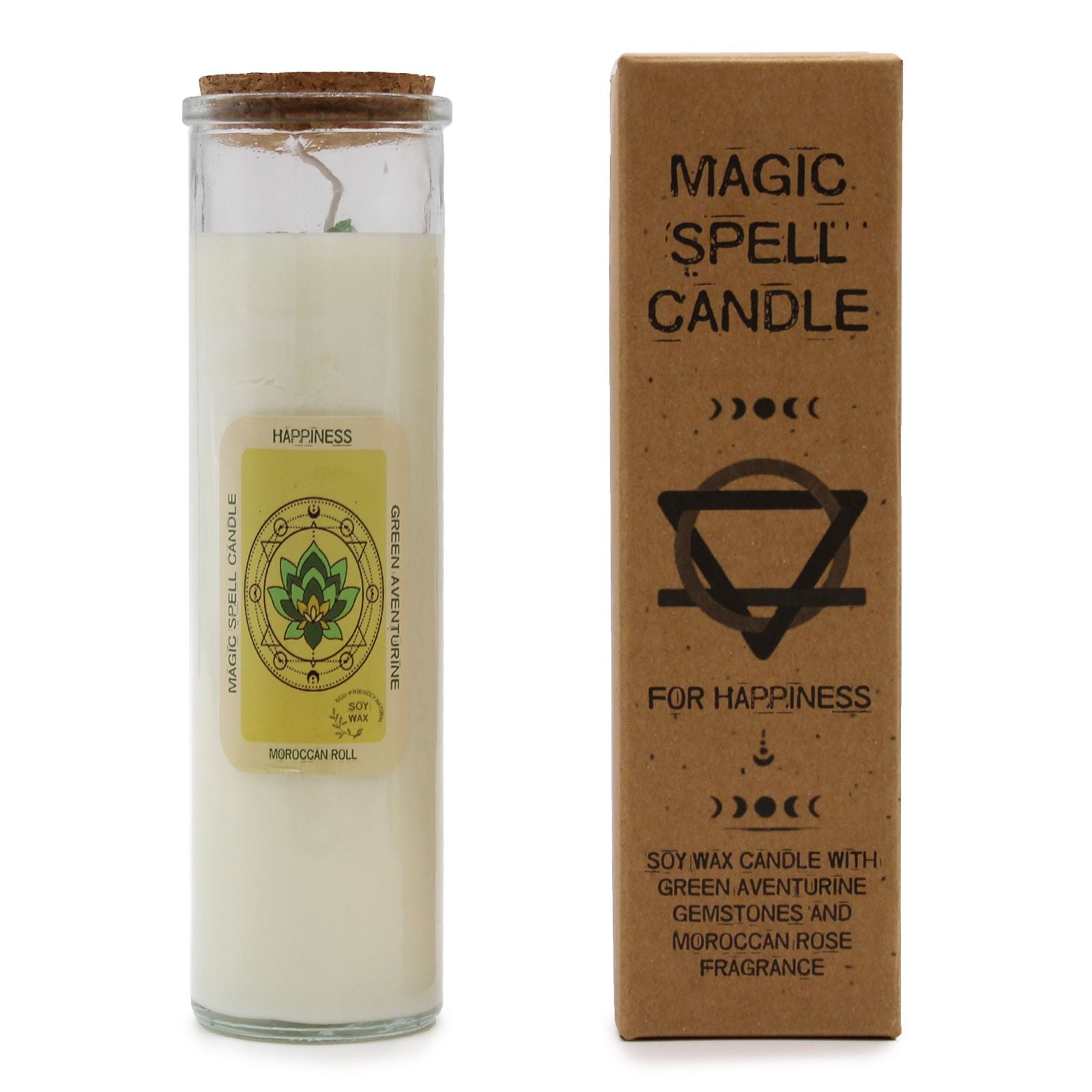 Magic Spell Candle Happiness with Green Aventurine Gemstones