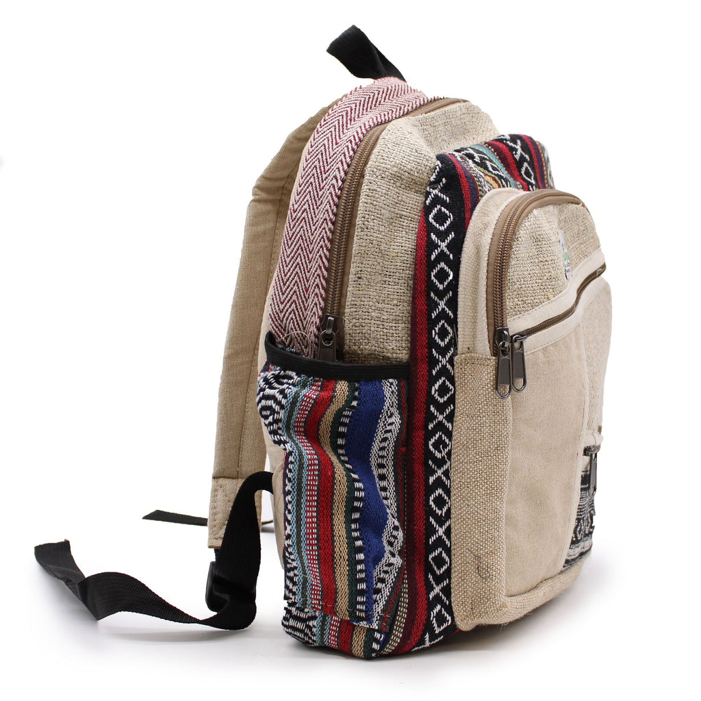 Small Backpack Zig Zag Zips Style with Pure Hemp and Cotton
