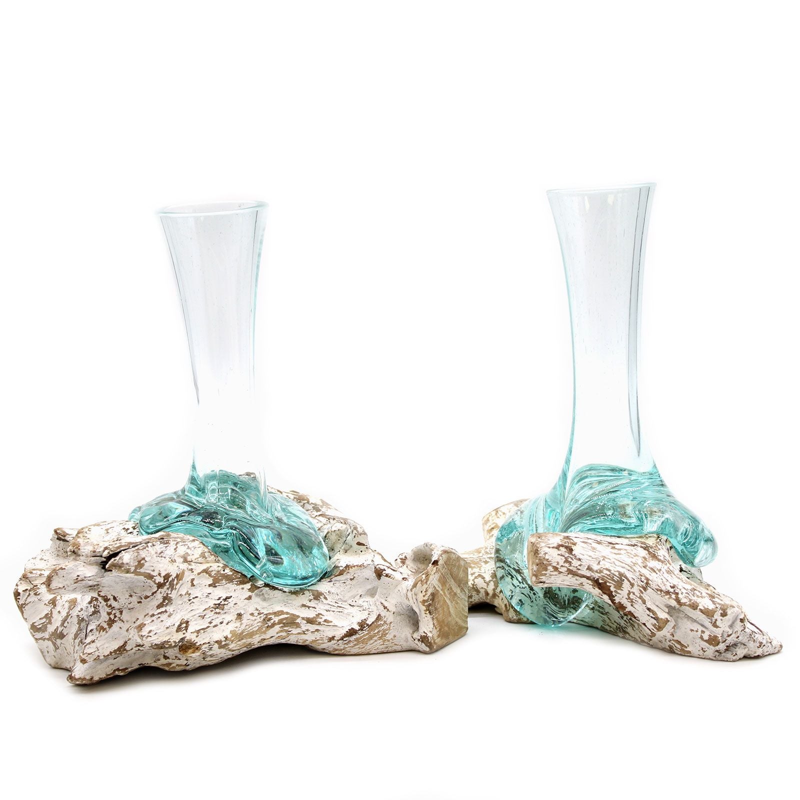 Medium Molten Glass on Whitewash Wood Vase for Home Decor