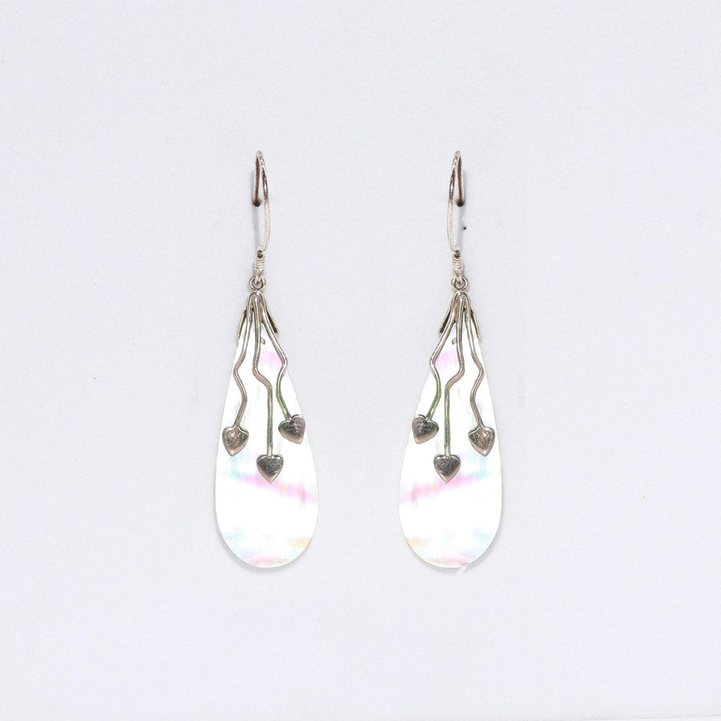 Shell & Silver Earrings with Three Hearts Design for Style