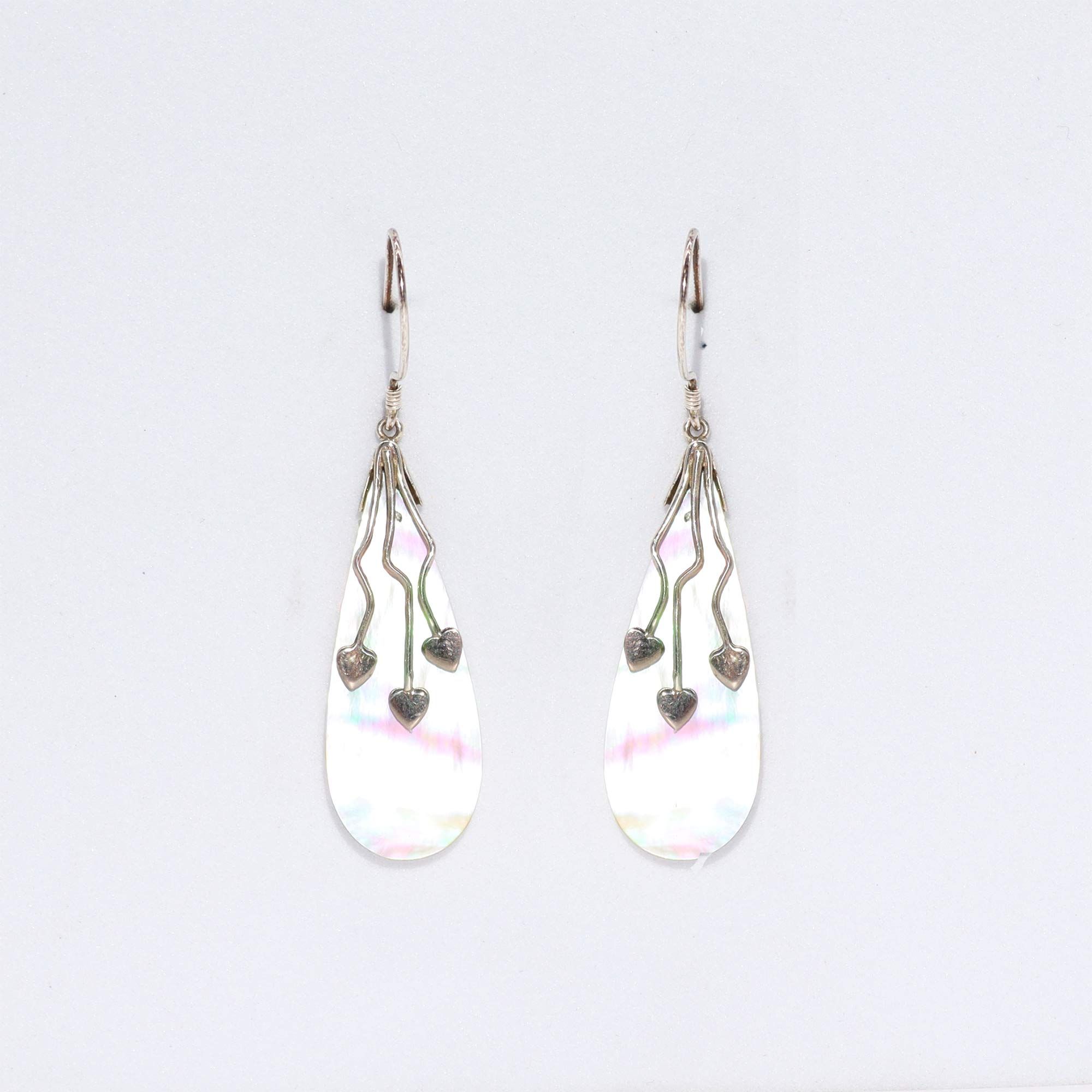 Shell & Silver Earrings with Three Hearts Design for Style