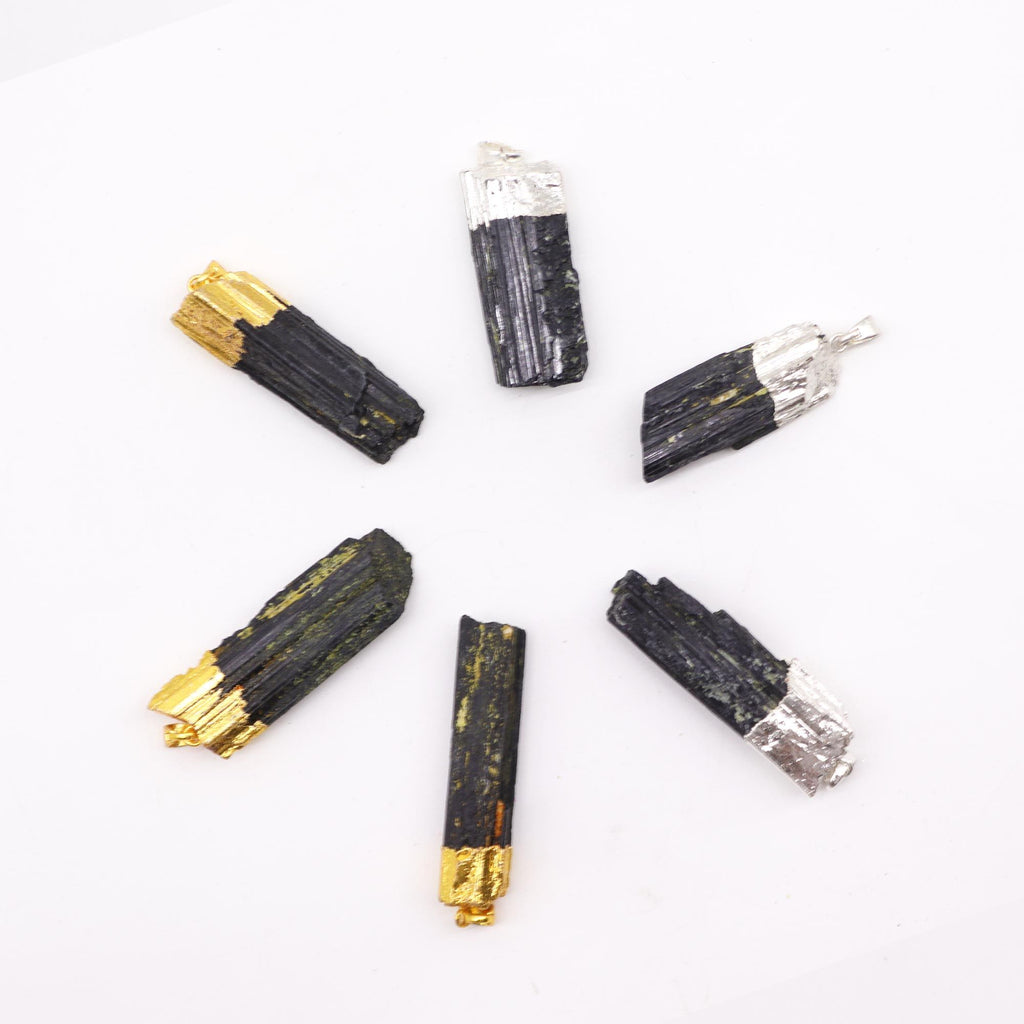 Gemstone Indian Tourmaline & Silver Plated Pendants 6 Assorted