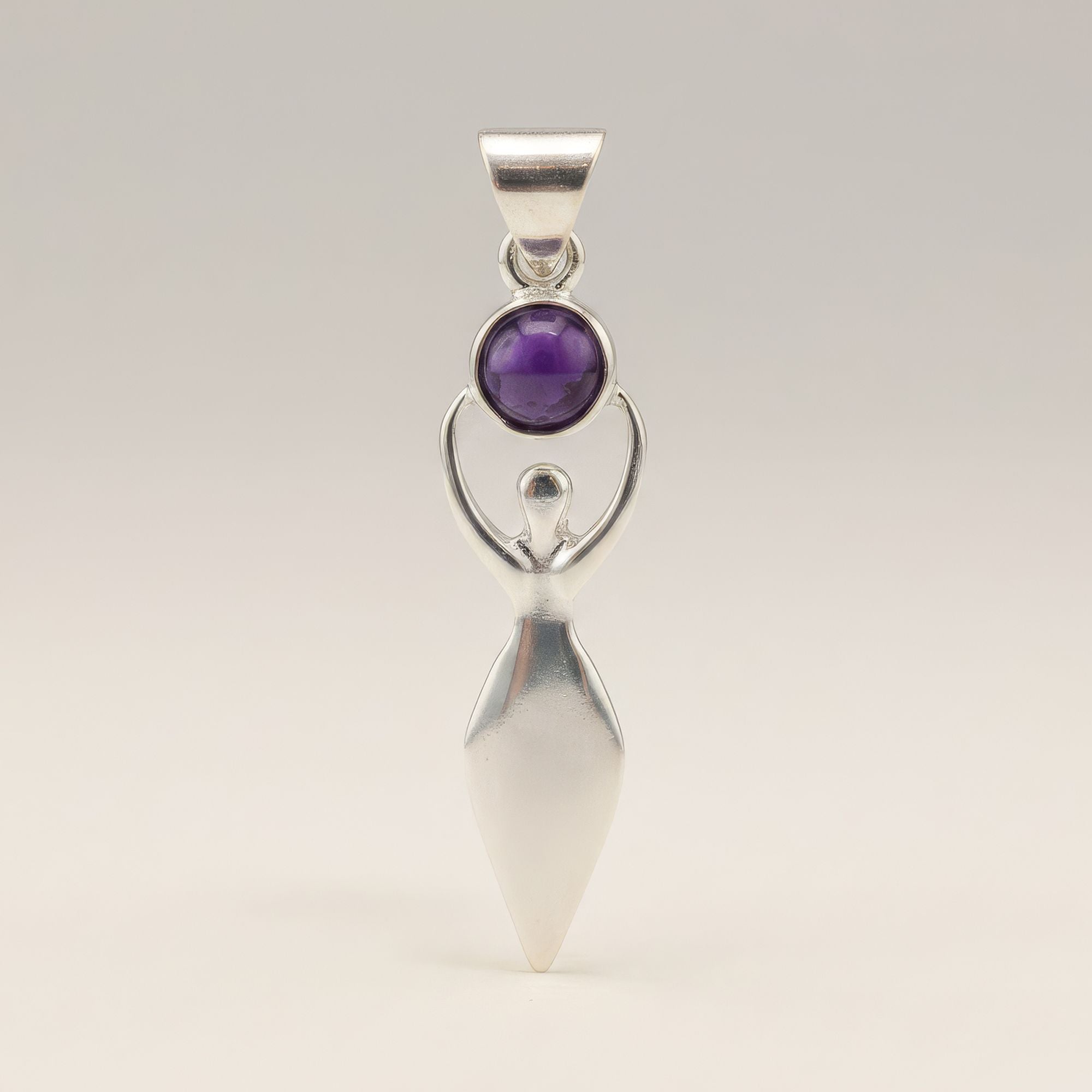 Indian Devotional Pendant - Silver Plated (45cm Cord)- Goddess Amethyst