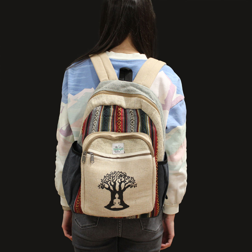 Large Backpack with Bohdi Tree Design in Pure Hemp and Cotton