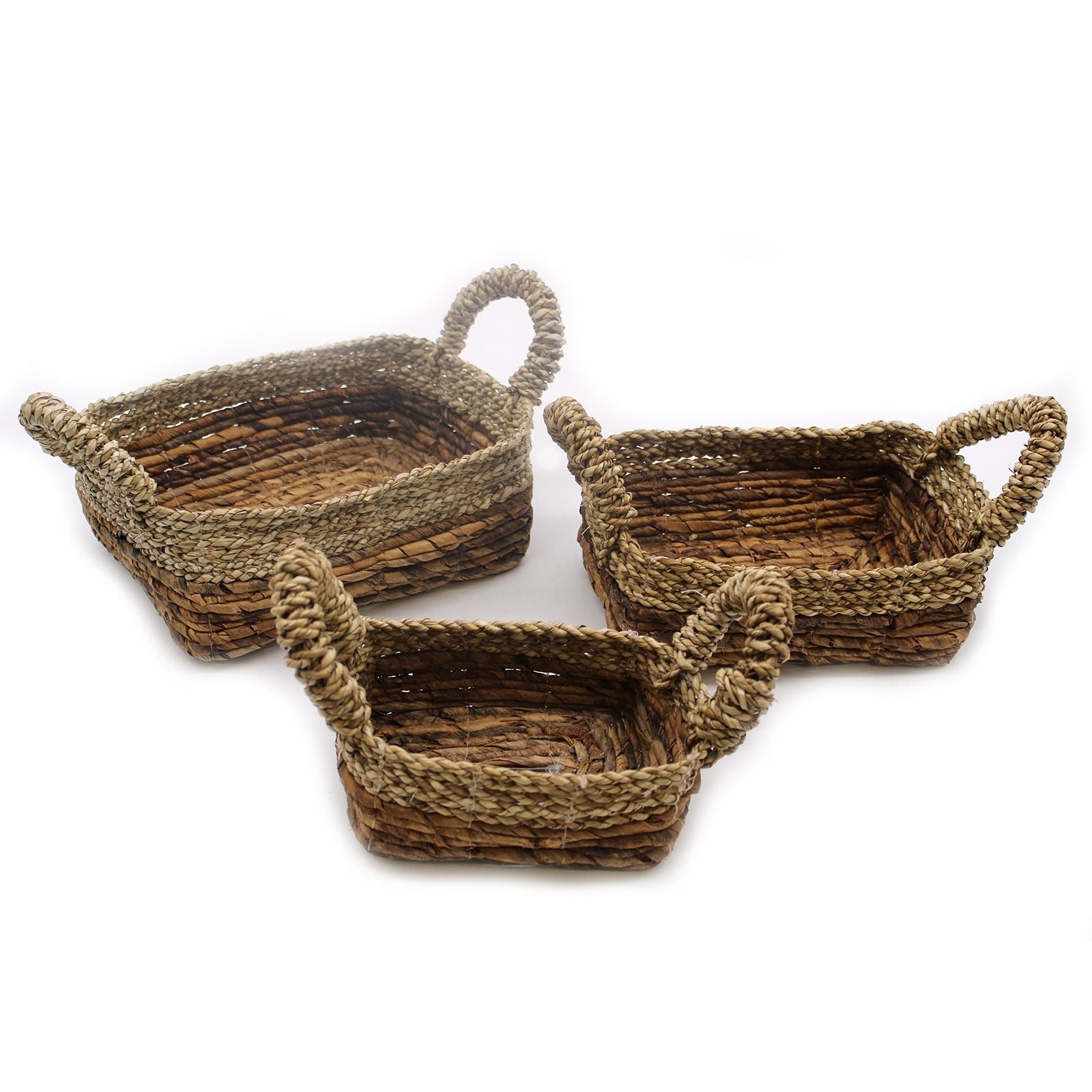Banana Leaf and Seagrass Square Basket Set of 3 for Storage