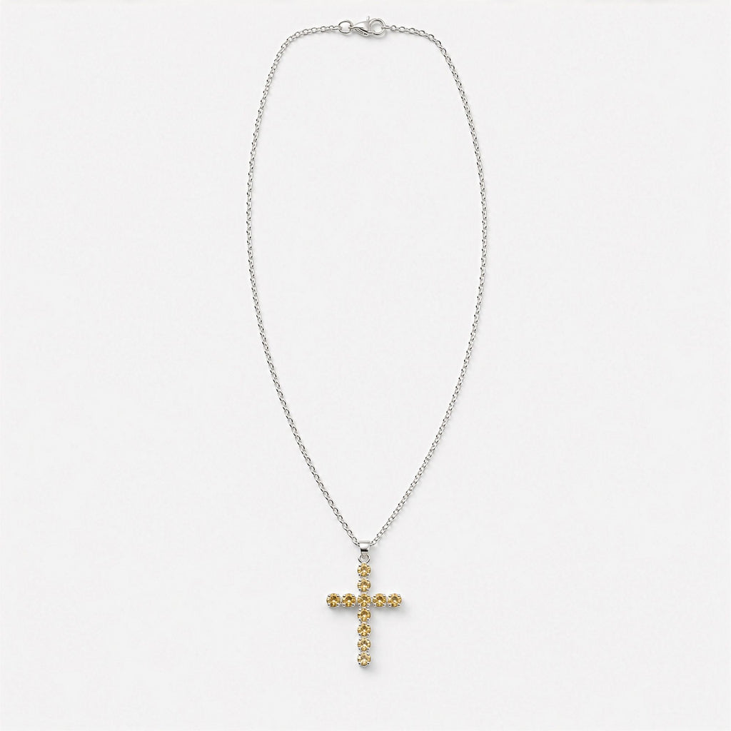 Indian Devotional Pendant with Silver Plated Citrine Crucifix