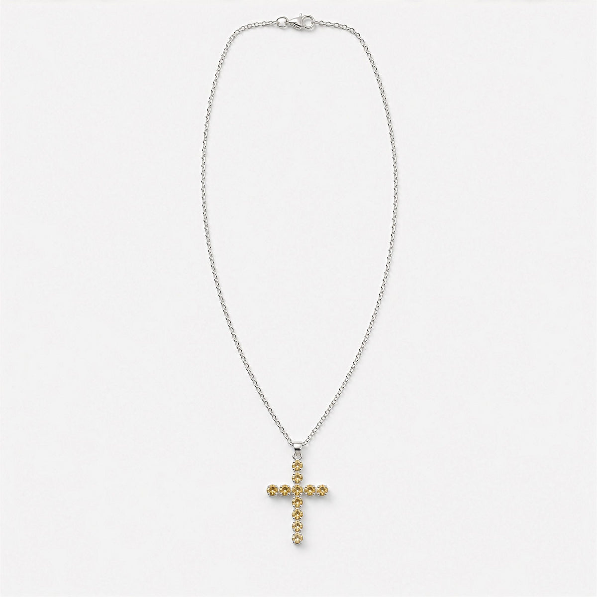 Indian Devotional Pendant - Silver Plated (45cm Chain)- Citrine Crucifix