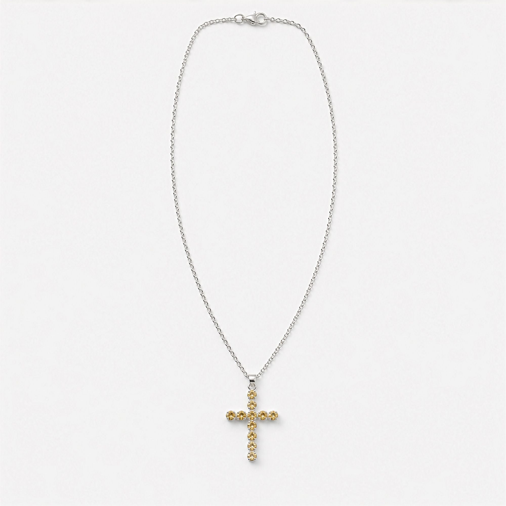 Indian Devotional Pendant - Silver Plated (45cm Chain)- Citrine Crucifix