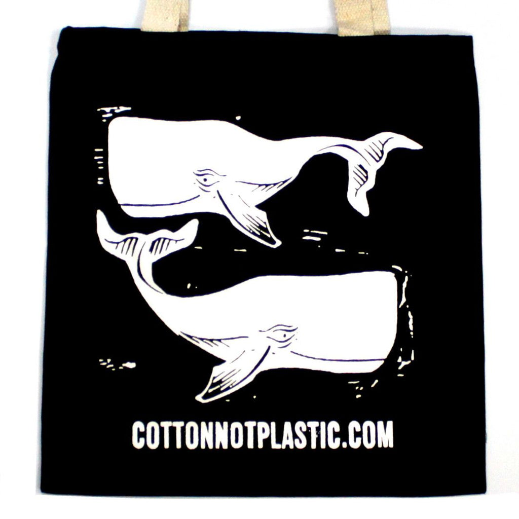 Large Black Cotton Bag with White Whales Design for Eco Friendly Use