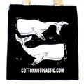 Large Black Cotton Bag with White Whales Design for Eco Friendly Use