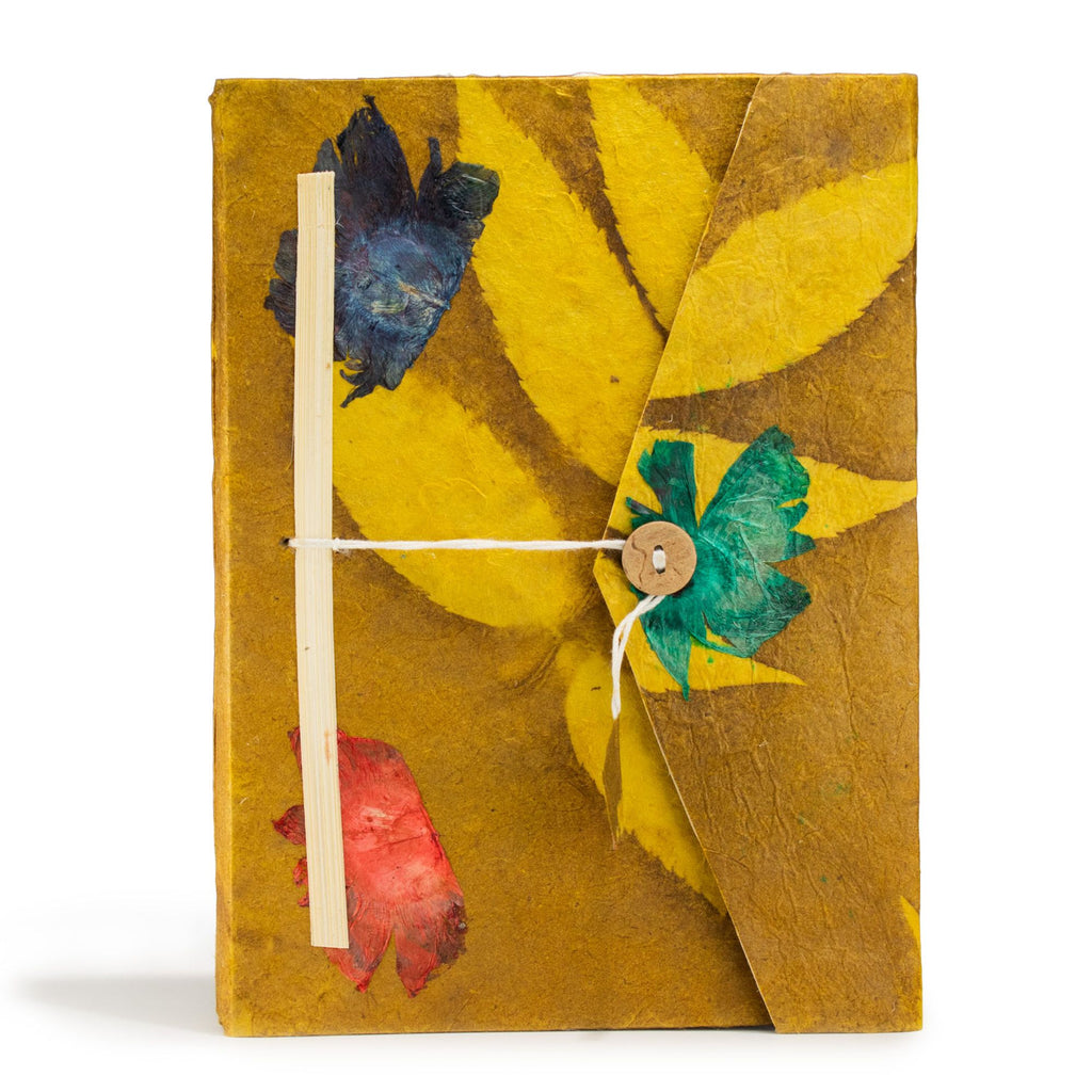Lokta Bold Floral Notebook Large with Bookmark in Mustard Brown