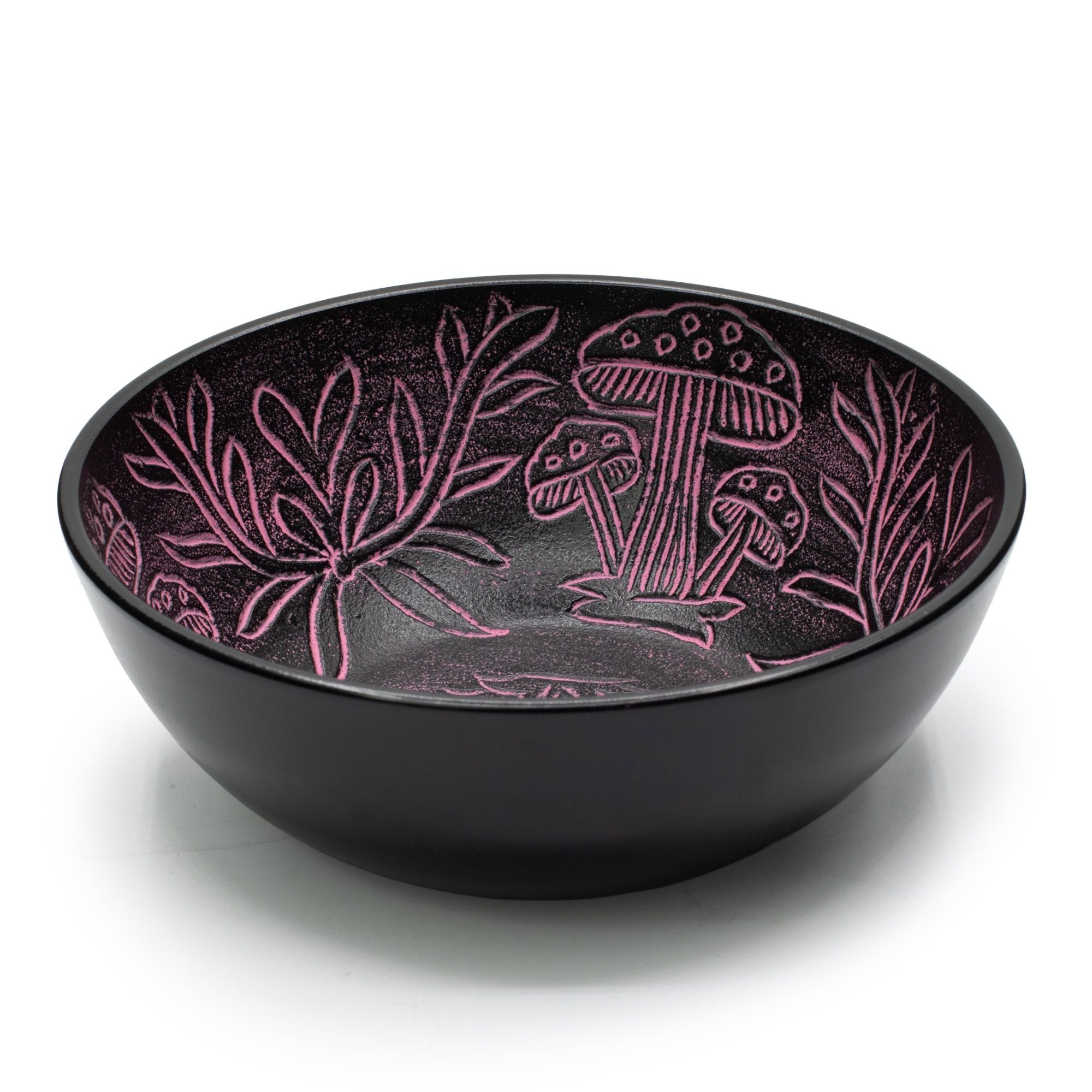 Magic Mushroom Pink Aluminum Singing Bowl with Botanical Engravings