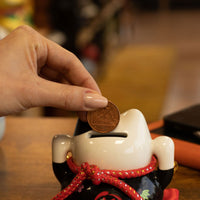 Japanese Lucky Cat Ceramic Money Box on Cushion – Black