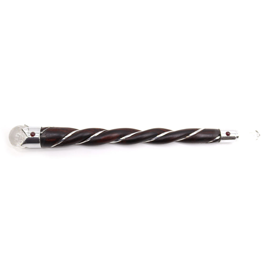 Twisted Wood and Rock Quartz Wand for Crystal Healing Display