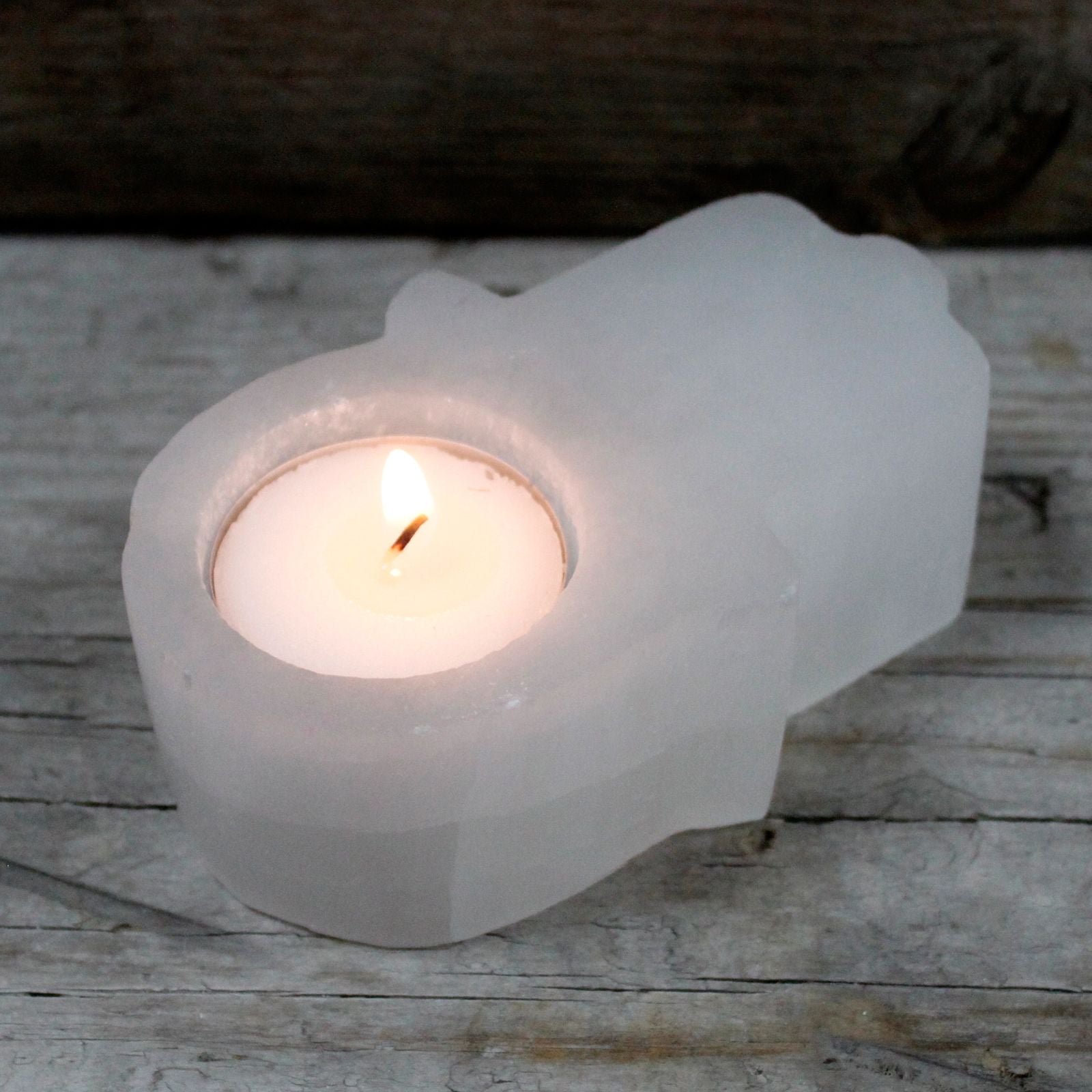 Selenite Hamsa Candle Holder for Home Decor and Gifting Ideas