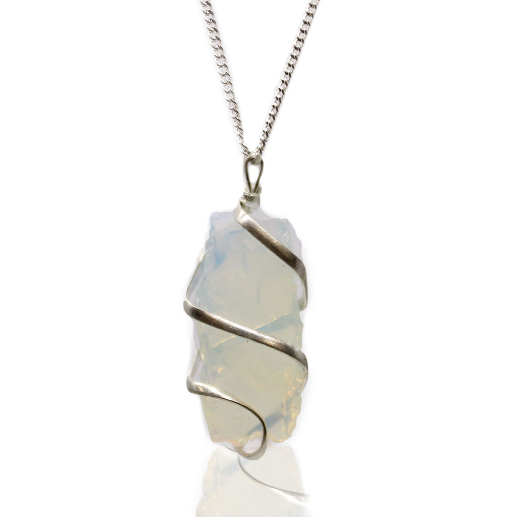 Cascade Wrapped Gemstone Necklace with Rough Opalite Design