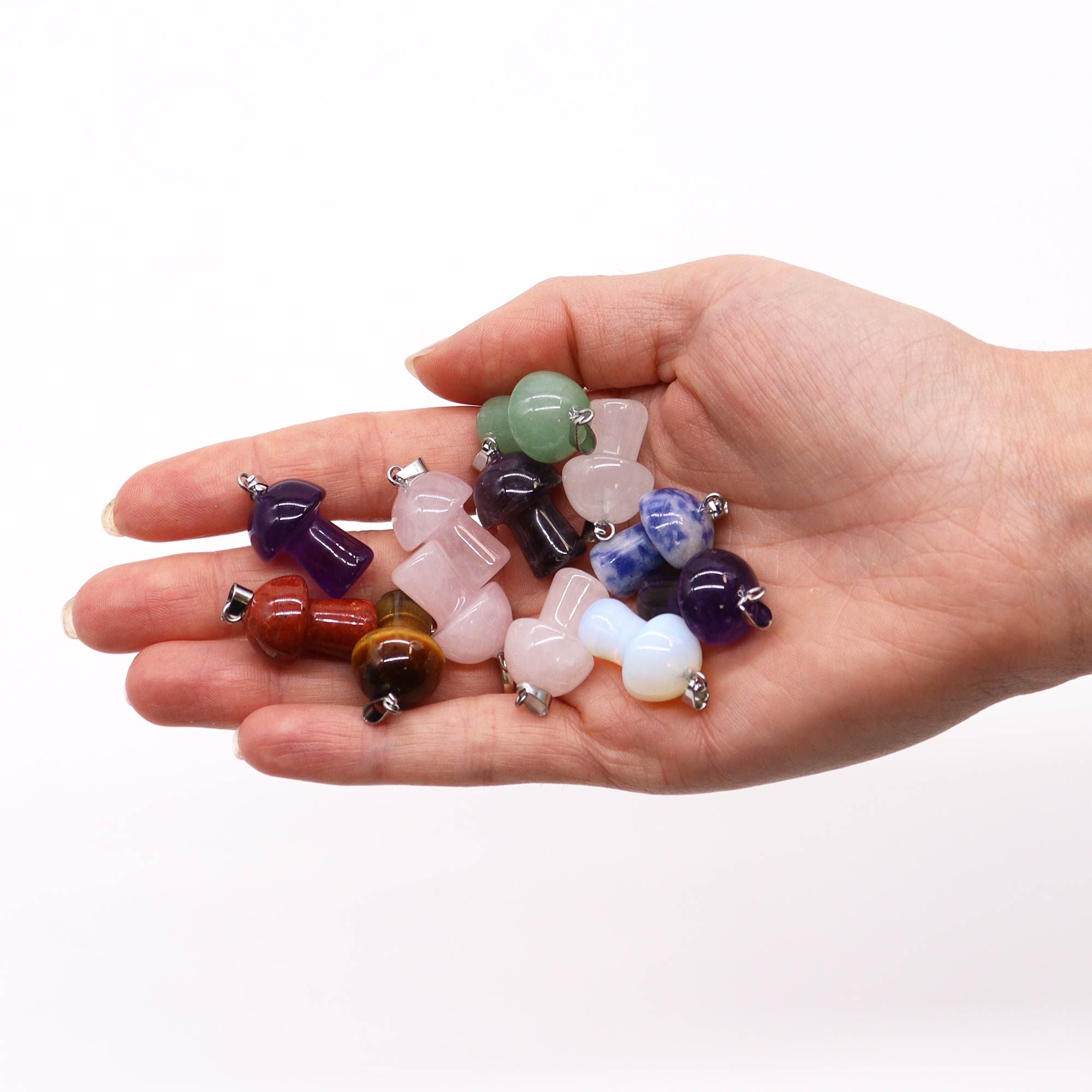 Gemstone Mushrooms Pendants Assorted Set of 12 for Crafting