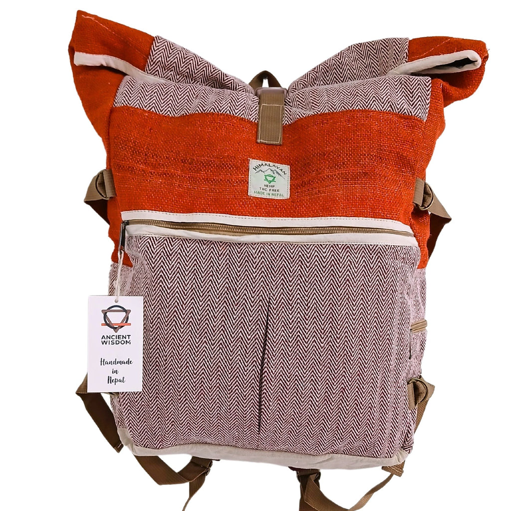 Hemp Trekking Rolling Backpack in Sunset Orange for Adventurers