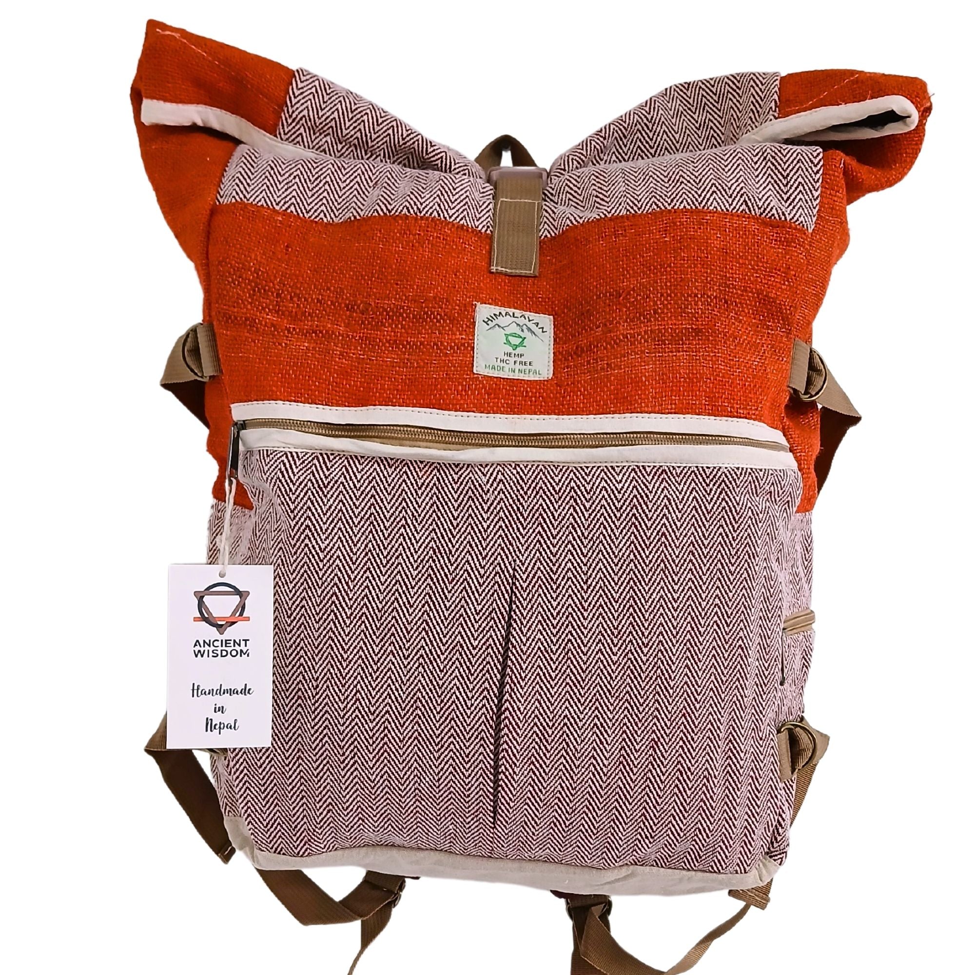 Hemp Trekking Rolling Backpack in Sunset Orange for Adventurers