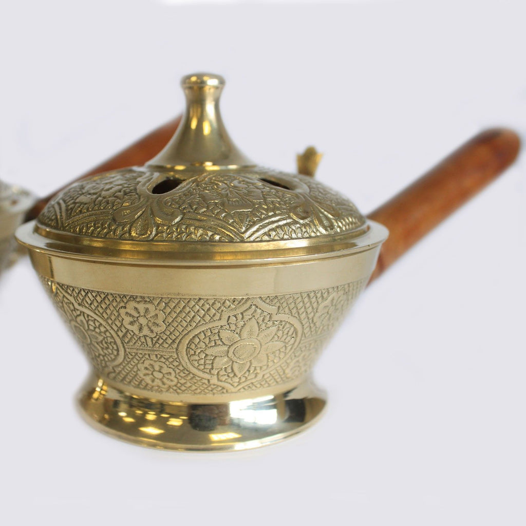 Ornate Brass Censer Incense Burner for Charcoal and Resins Use