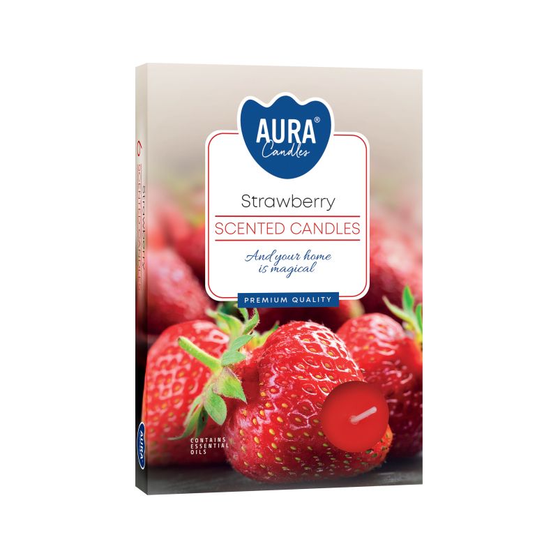 Set of 6 Strawberry Scented Tealights for Home Fragrance Enjoyment