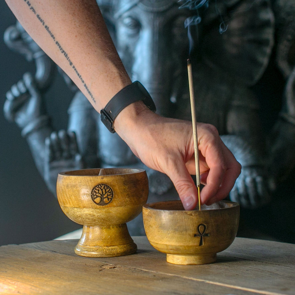 Large Om Design Ritual Bowl Incense Cone Holder for Home Decor