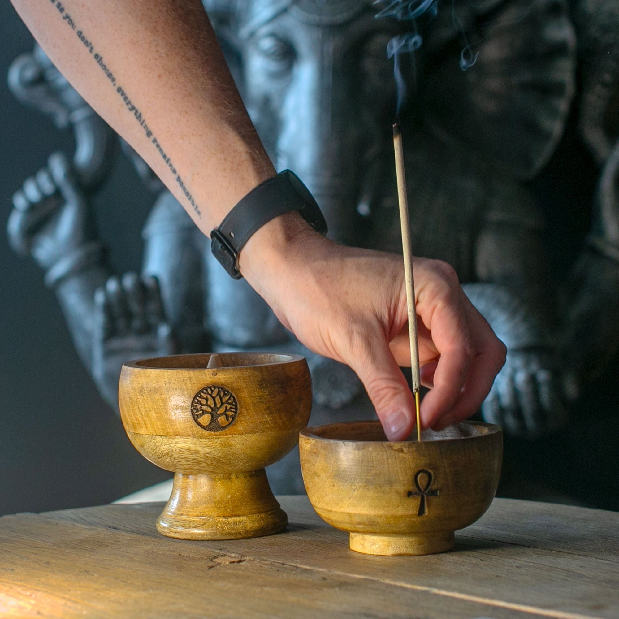 Large Om Design Ritual Bowl Incense Cone Holder for Home Decor