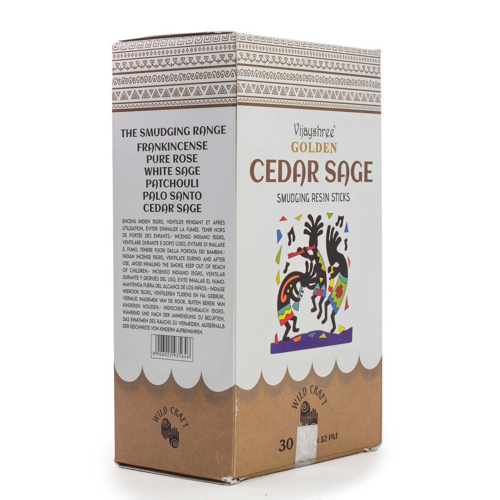 Golden Cedar Sage Smudging Resin Sticks in Illustrated Box 30g