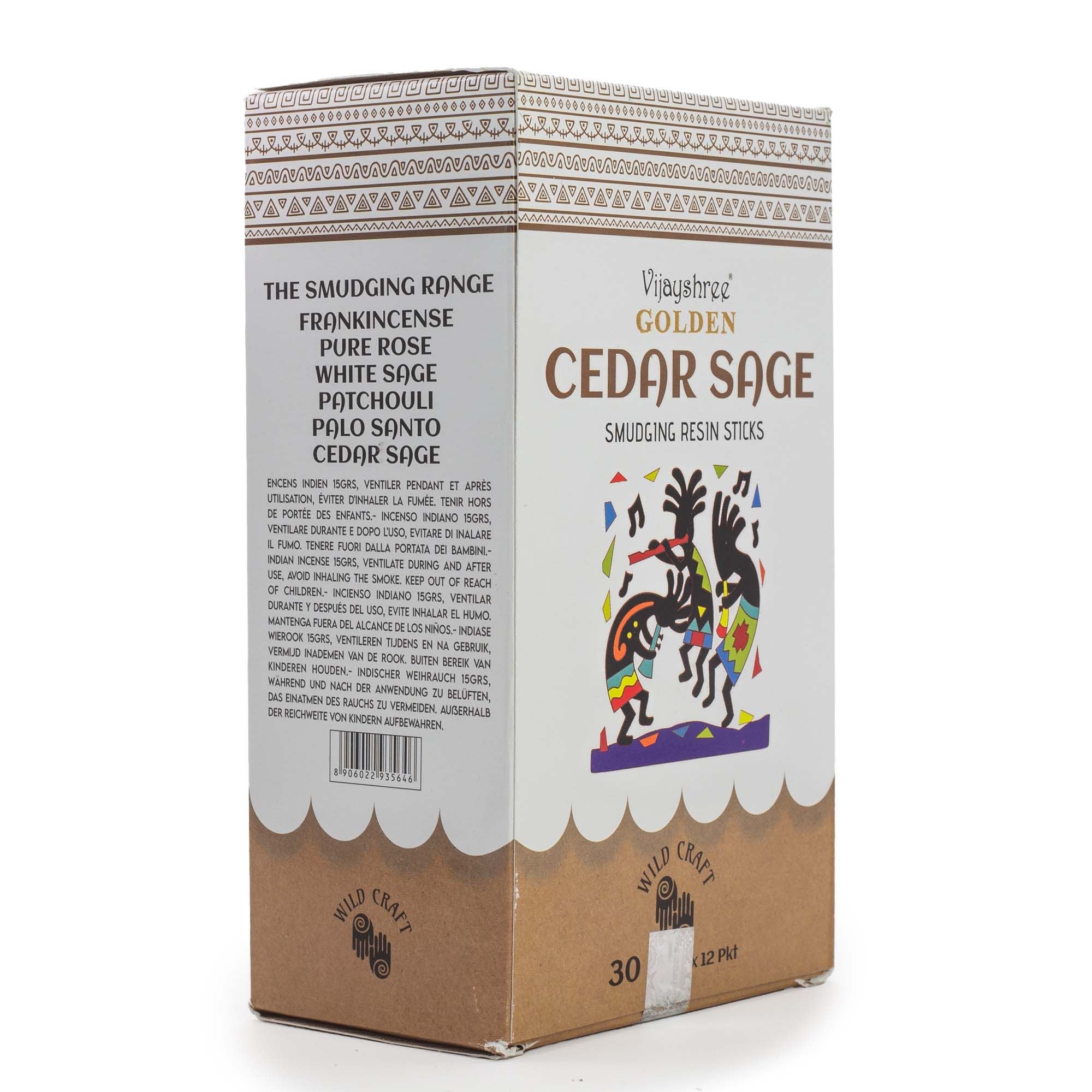 Golden Cedar Sage Smudging Resin Sticks in Illustrated Box 30g