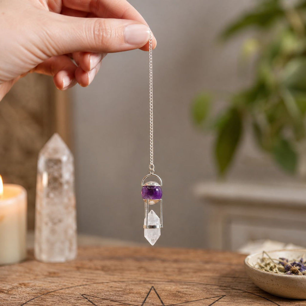 Seeker of Truth Double Power Pendulum with Amethyst and Quartz