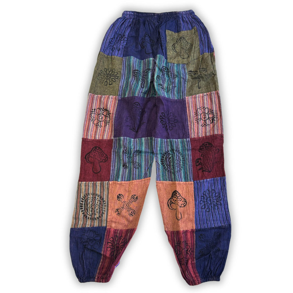 Nomad Sari Mushroom Pants in Purple Tones with Block Print Design