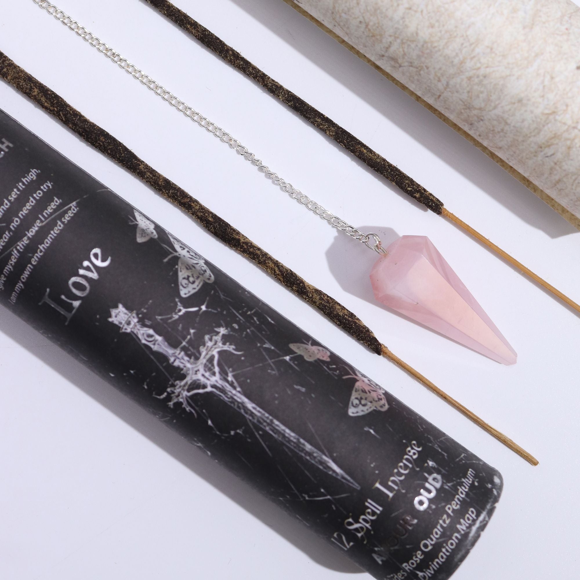 Ancient Witch Spell Incense Love Set with Rose Quartz Pendulum