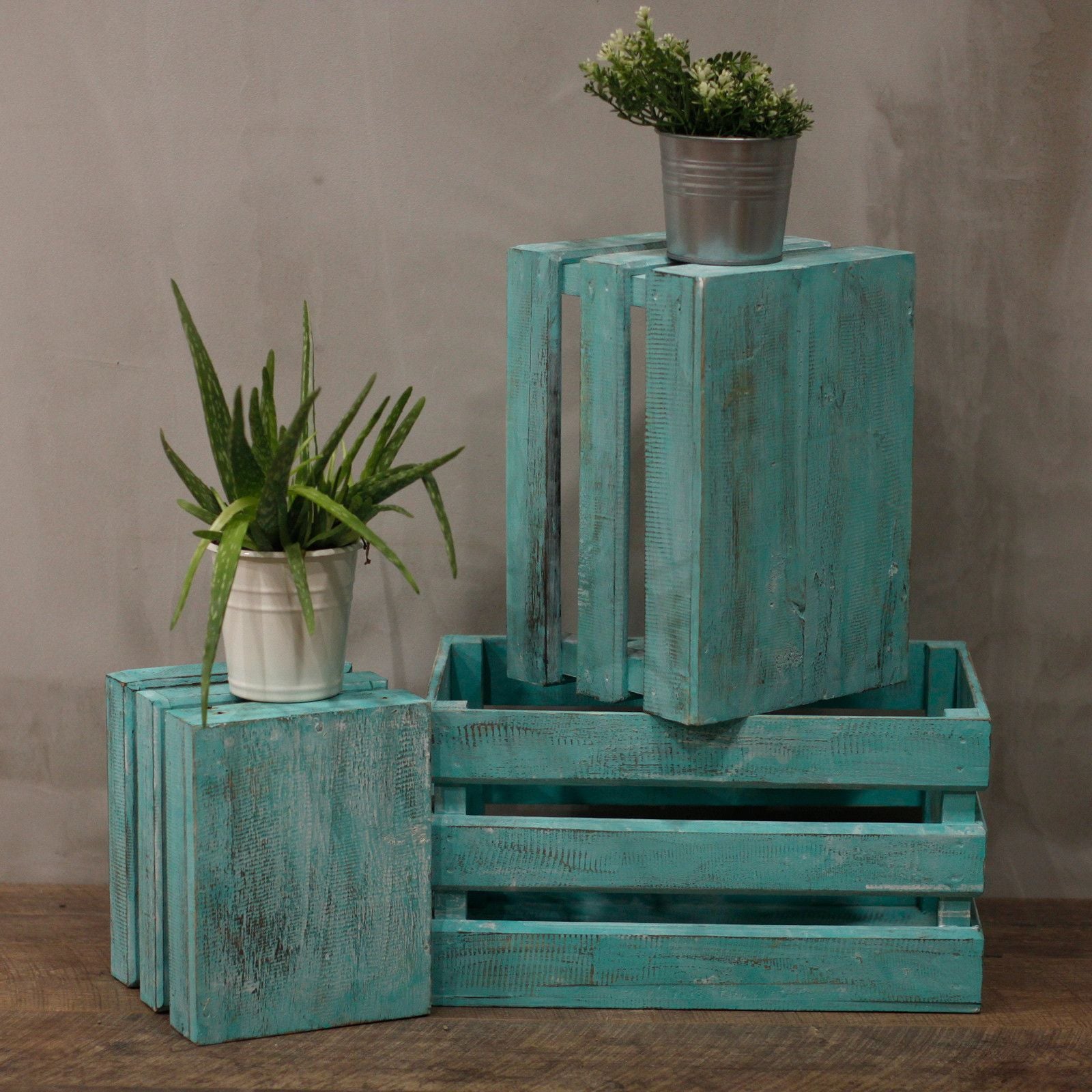 Wooden Storage Crates Greenwash Set of 3 for Organised Living