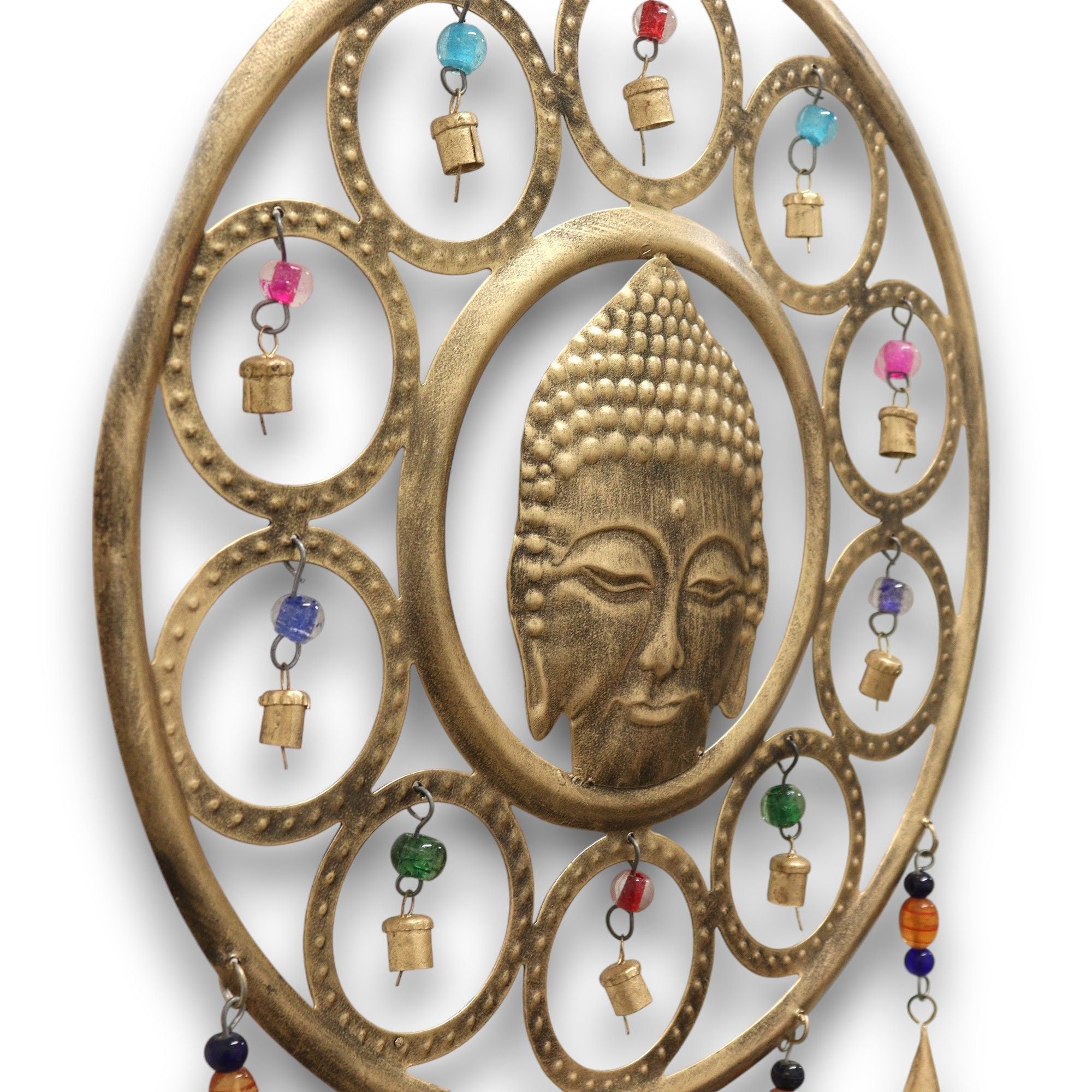 Indian Chimes Large Buddha Face with 15 Brass Bell Chimes