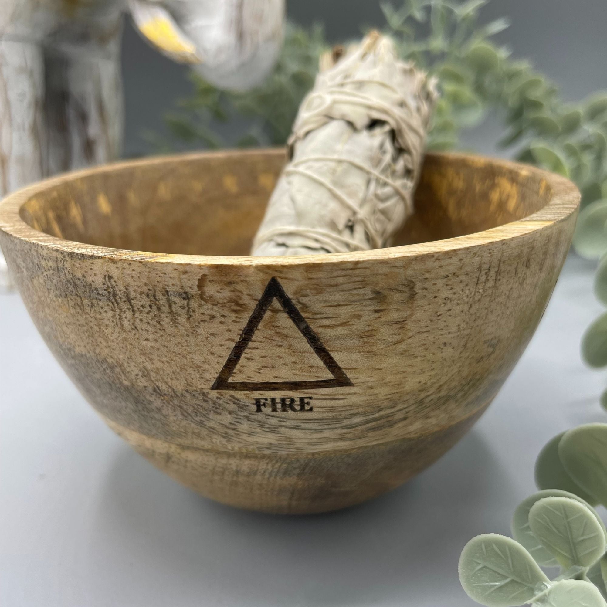 Wooden Smudge and Ritual Offerings Bowl with Four Elements Design