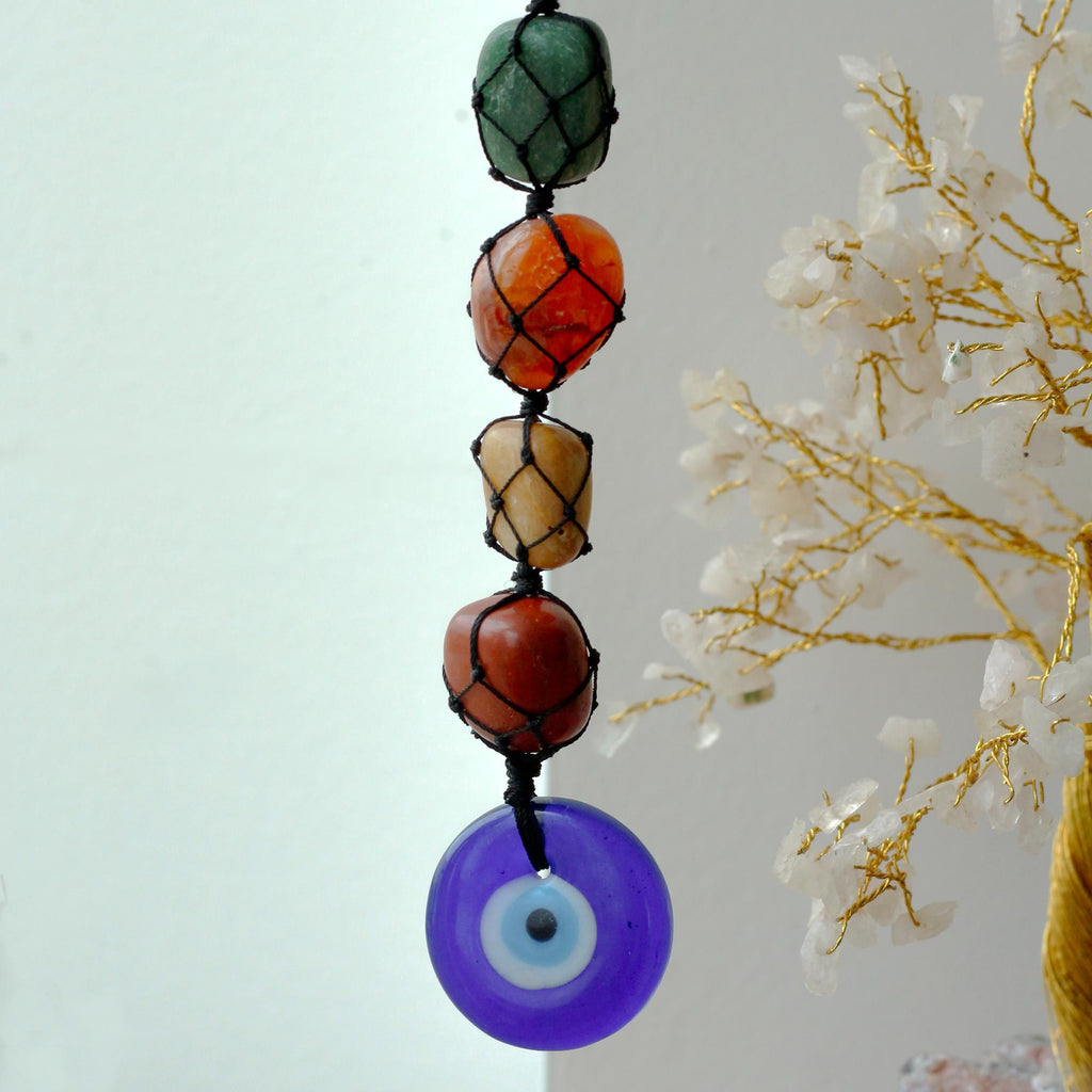 Hanging Chakra Stone Pendant with Evil Eye Protection Charm Gift