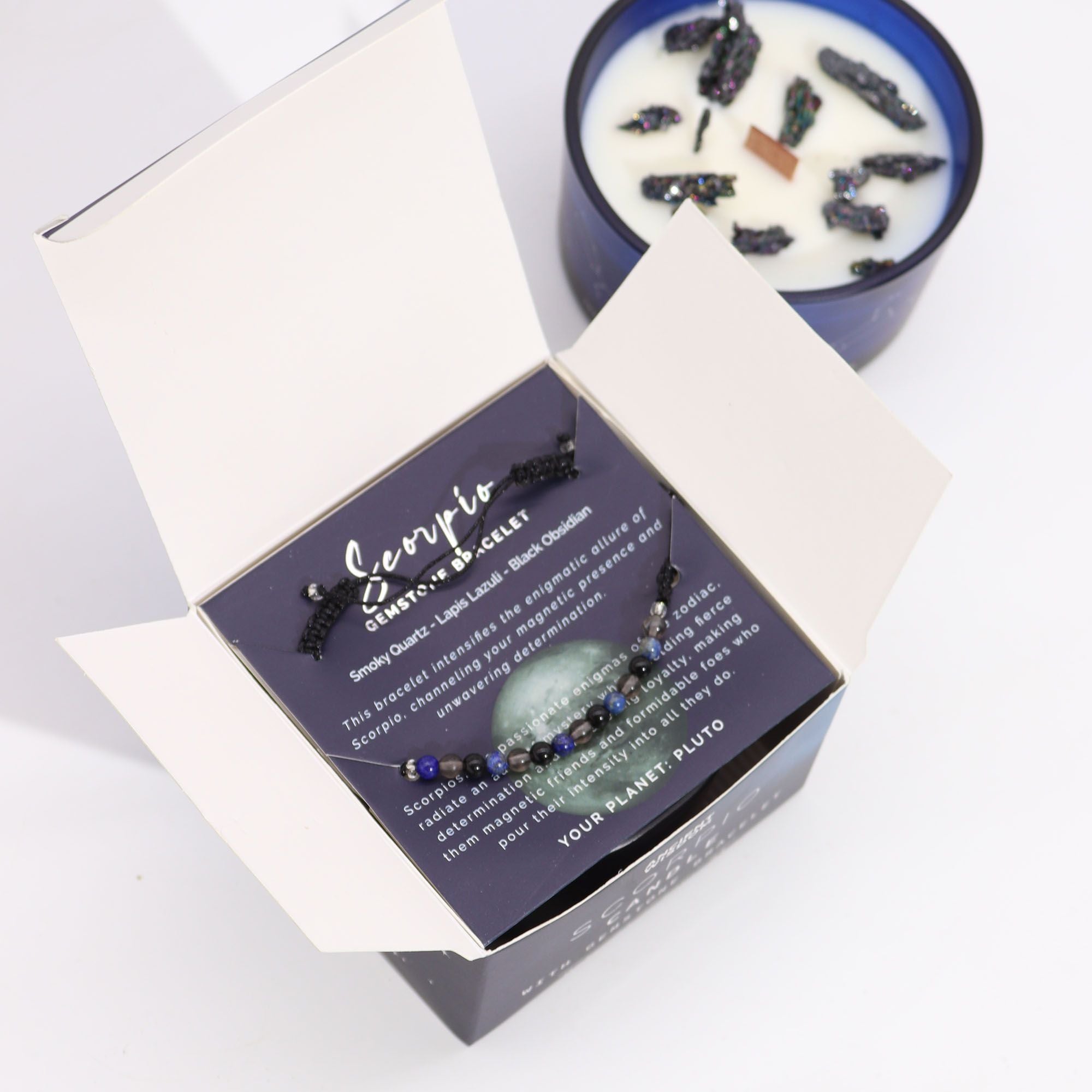 Zodiac Crystal Candle with Gemstone Bracelet for Scorpio Energy