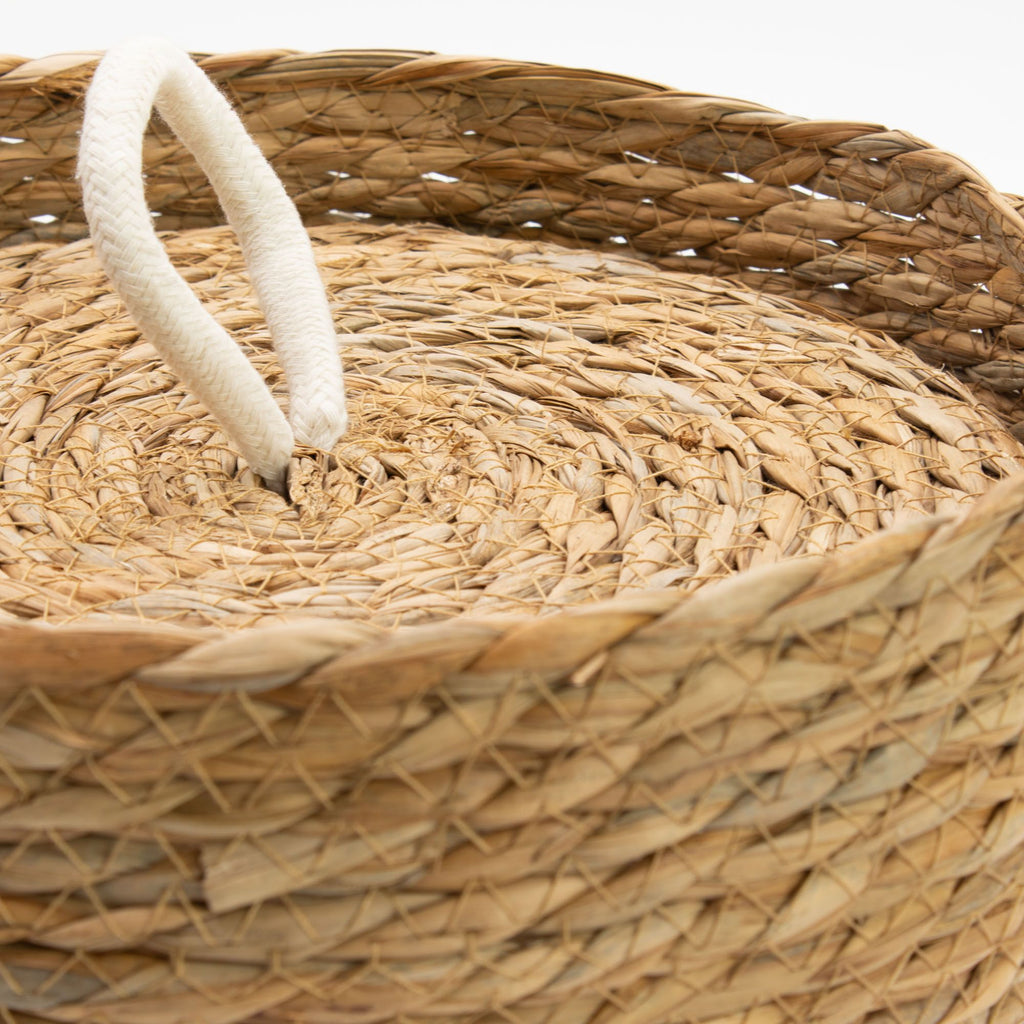 Natural Seagrass and Cotton Round Baskets with Lids Set of 3