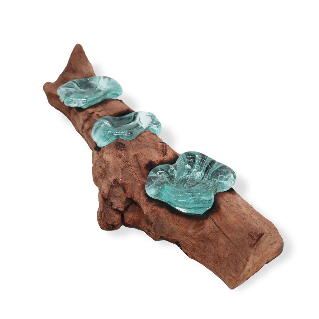 Molton Glass Flat Triple Candle Holder on Wood for Home Decor