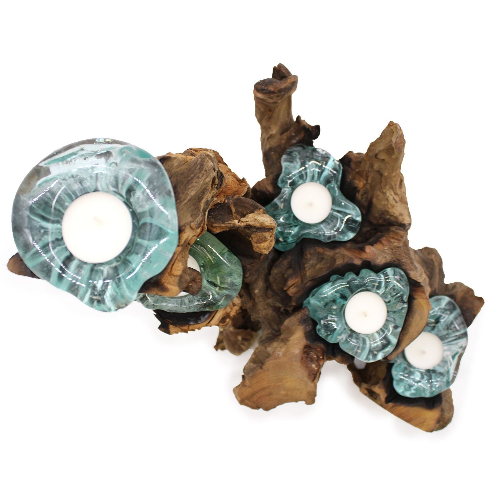 Molton Glass Five Candle Holder on Wood for Elegant Home Décor