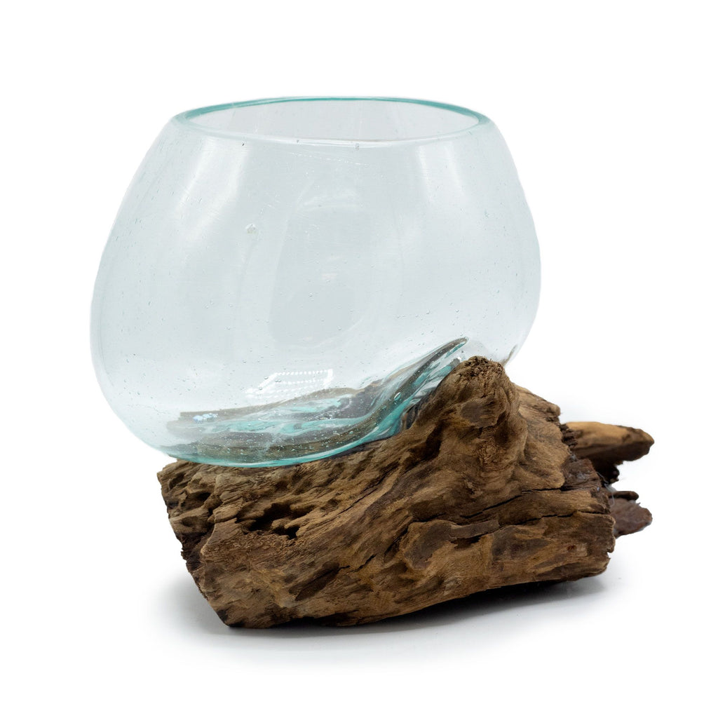 Molten Glass on Wood Medium Bowl for Stylish Home Decor Display