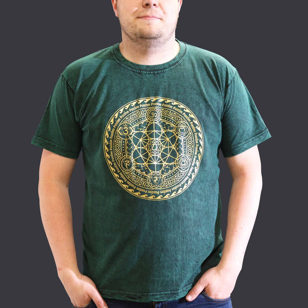 Nomad Sari Stonewashed Cotton T Shirt in Chakra Green XL