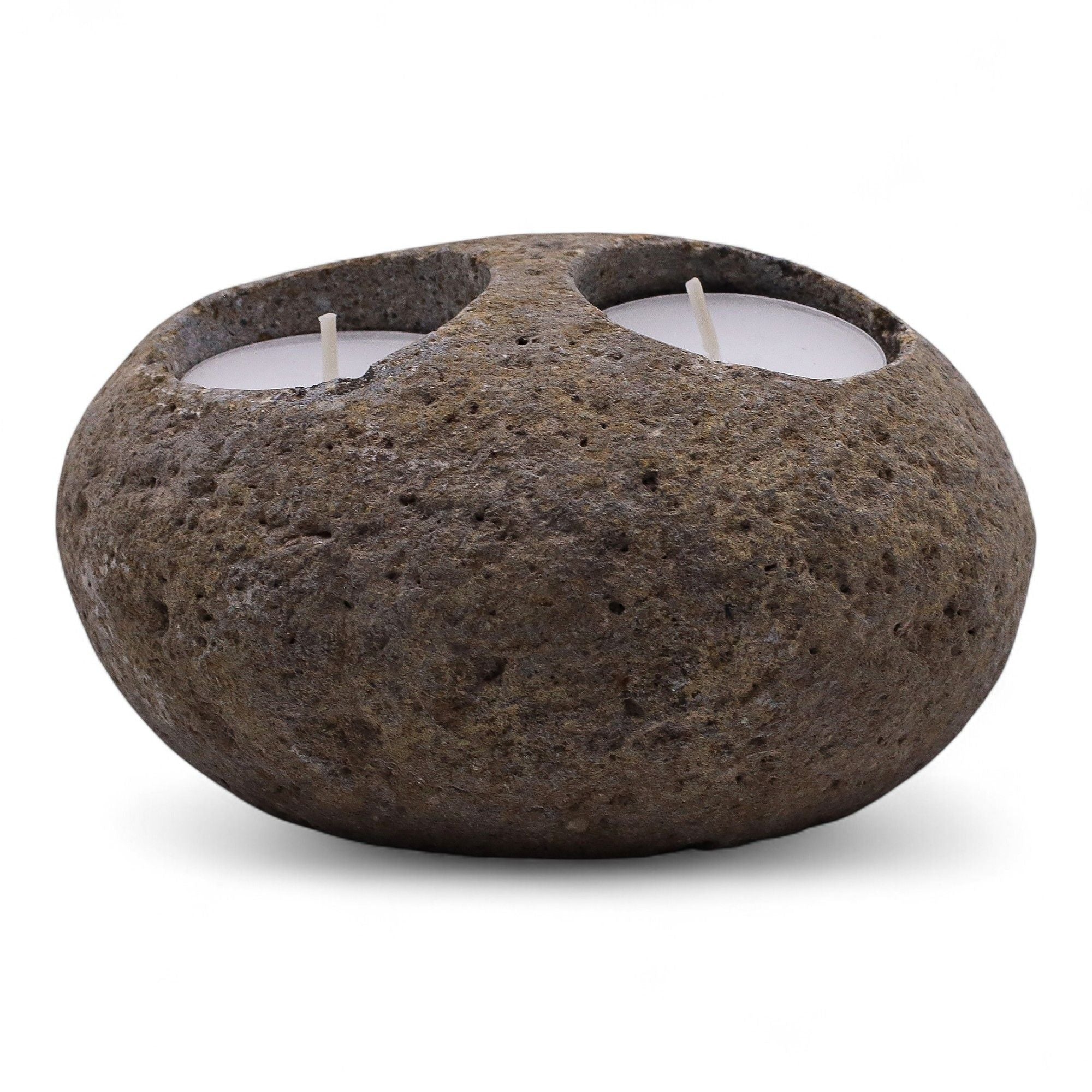 Natural Riverstone Candle Holder with Unique Double Nightlight Design